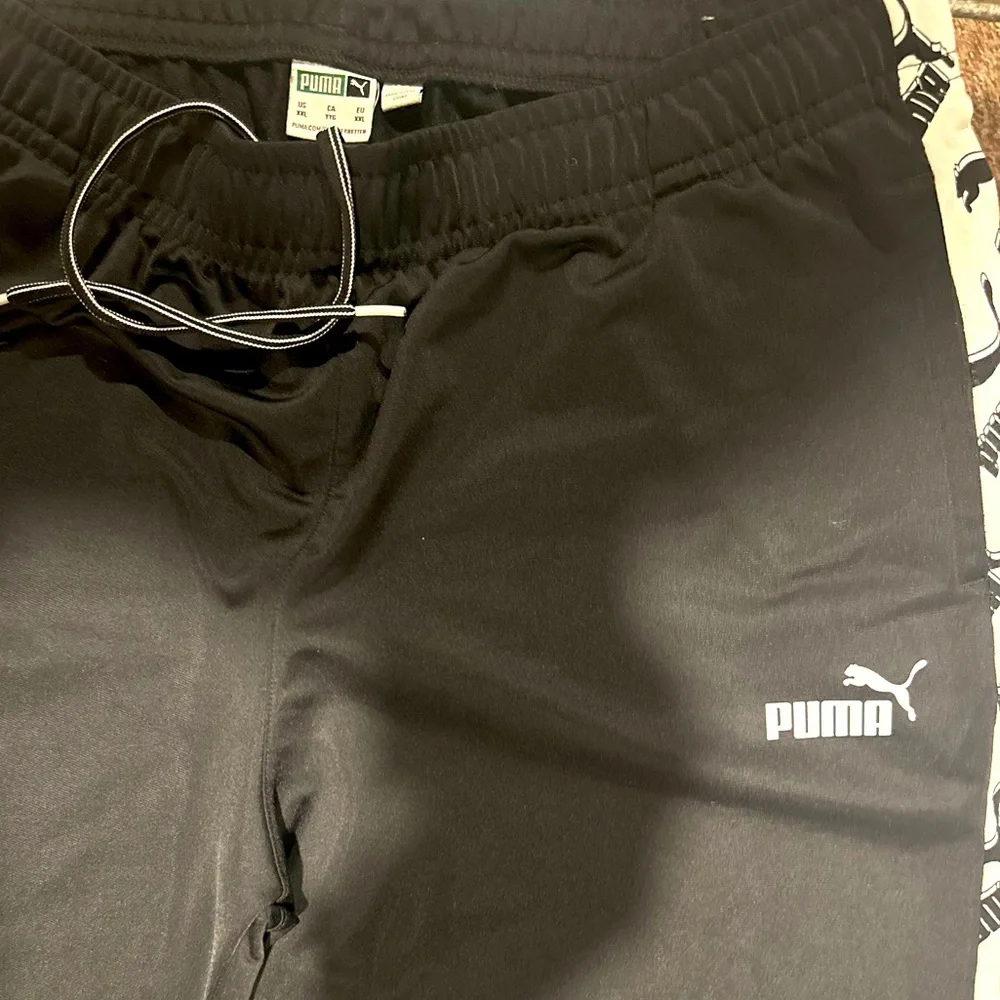 Puma Athletic Silky Black W White Stripe Pants Sweatpants Joggers Varsity 2XL - Picture 7 of 10